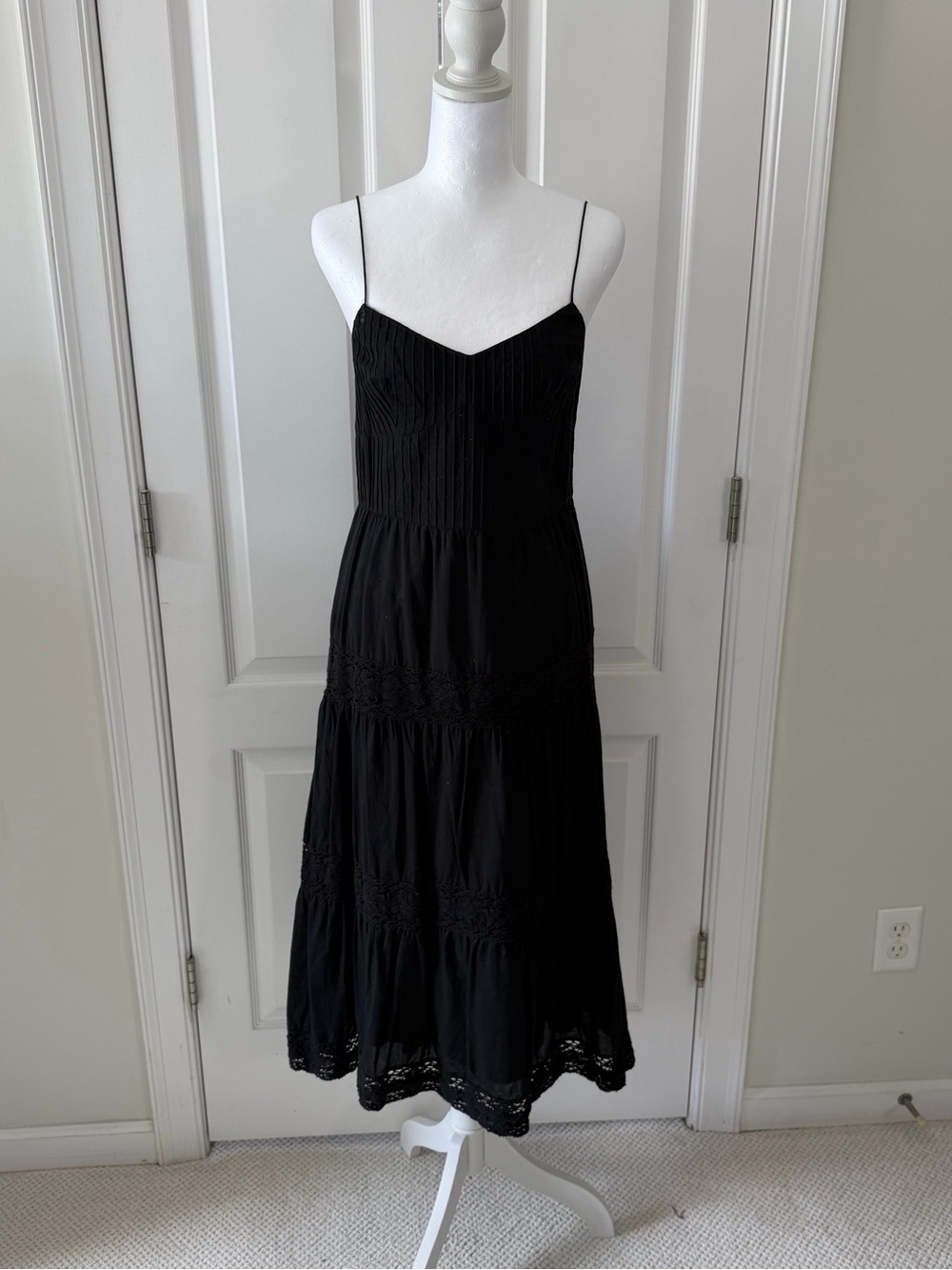 LOFT Black Spaghetti-Strap Tiered Sun Dress